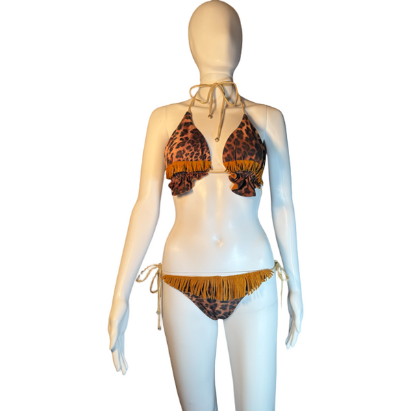 Safari Luxe - Handmade Leopard Bikini with Leather Fringe | Limited Edition