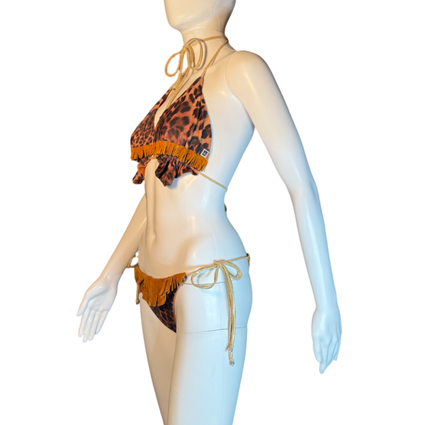Safari Luxe - Handmade Leopard Bikini with Leather Fringe | Limited Edition